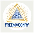 All seeing eye of god in sacred geometry triangle, masonry and illuminati symbol.