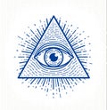 All seeing eye of god in sacred geometry triangle, masonry and illuminati symbol.