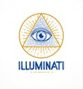 All seeing eye of god in sacred geometry triangle, masonry and illuminati symbol.