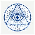 All seeing eye of god in sacred geometry triangle, masonry and illuminati symbol.