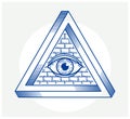 All seeing eye of god in sacred geometry triangle, masonry and illuminati symbol.