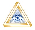 All seeing eye of god in sacred geometry triangle, masonry and illuminati symbol.