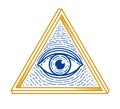 All seeing eye of god in sacred geometry ,masonry and illuminati symbol, vector logo or emblem design element Royalty Free Stock Photo