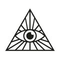 All seeing eye icon. Eye in triangle. Illuminati mason symbol vector