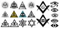 All seeing eye. Illuminati symbols, masonic sign. Conspiracy of elites. Royalty Free Stock Photo