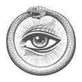 All seeing Eye Inside Ouroboros Snake Circle Esoteric Tattoo Royalty Free Stock Photo