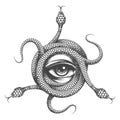 All Seeing Eye inside Snake Knot Masonic Symbol Hand Drawn Tattoo