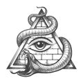 All seeing Eye in Magic Triangle Entwined by Snake