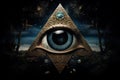 All-seeing eye in mystery cryptic forest. Generative AI