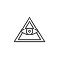 All seeing eye pyramid outline icon