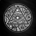 All seeing eye pyramid symbol design on chalkboard Royalty Free Stock Photo