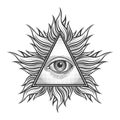 All seeing eye pyramid symbol in the engraving tattoo style Royalty Free Stock Photo