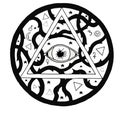 All seeing eye pyramid symbol in tattoo engraving design Royalty Free Stock Photo