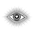 All seeing eye symbol. Vision of Providence. Alchemy, religion, spirituality, occultism, tattoo art. Isolated illustration.