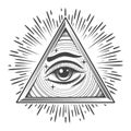 All seeing Eye in Triangle Freemasonry Symbol Engraving illustration