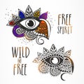 All seeing eyes in Boho style. Royalty Free Stock Photo