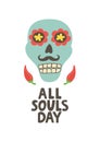 All souls day poster. Day of the Dead card. Dia de Muertos skull print. Mexican party. Amor eterno. Embroidery banner