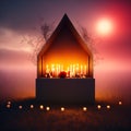 All Souls Day,All Saints Day Backdrop. Lit Candles, Gloomy Concept And Creative Background. Digital Art