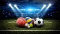 All sports balls in stadium 3d Royalty Free Stock Photo