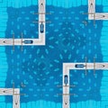 all SQUARE repeating design of swimming pool with blue clear water