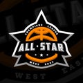 All star basketball, sports logo, emblem on a dark background. Vector illustration. Royalty Free Stock Photo