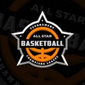 All star basketball, sports logo, emblem on a dark background. Vector illustration.