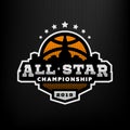 All star basketball, sports logo, emblem on a dark background. Vector illustration.