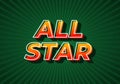 All star. Text effect in gradient yellow red color. 3D look. dark green background Royalty Free Stock Photo