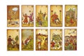 All tarot minor arcana pentacles suit cards background of Lubok esoteric deck