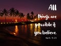 All thing are possible design bible verse for Christianity with sunset background.