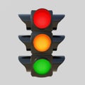 All three traffic light color isolated cutout on grey background. Safety on road. 3d render Royalty Free Stock Photo