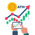 All Time High. Bitcoin ATH. BTC. The highest price. New achievement. Royalty Free Stock Photo