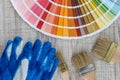 All tools for repair renovation home, paintbrush and color sampler for best choice