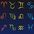 All twelve zodiac symbols isolated on dark blue gradient background Royalty Free Stock Photo