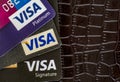 Visa credit Cards on a Wallet Background