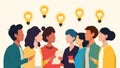 A Team brainstorming ideas with lightbulb icons around them Royalty Free Stock Photo