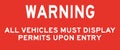 All vehicles must be display permits sticker