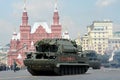 All-weather tactical anti-aircraft missile system `Tor-M2` at the dress rehearsal of the parade on Red Square in honor of Victory