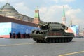 All-weather tactical anti-aircraft missile system `Tor-M2` at the dress rehearsal of the parade on Red Square in honor of Victory Royalty Free Stock Photo