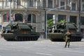 All-weather tactical anti-aircraft missile system `tor-M2` on Tverskaya street in Moscow during the dress rehearsal of the parade