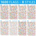 All World Flags - Big Set. Different styles. Vector Flat Icons Royalty Free Stock Photo
