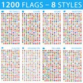 All World Flags. Big Set. Different styles. Vector Flat Icons Royalty Free Stock Photo