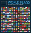 All World Flags on Black Background - New Additional List of Countries and Territories - Vector Rectangle Flat Icons Royalty Free Stock Photo