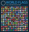All World Flags on Black Background - New Additional List of Countries and Territories - Vector Round Flat Icons Royalty Free Stock Photo