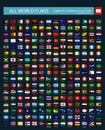 All World Flags round rectangle 3D glossy button icons isolated on black background Royalty Free Stock Photo