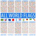 All World Flags - Set of Different Styles. Vector Flat Icons Royalty Free Stock Photo