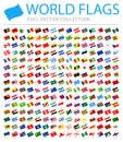 All World Flags - New Additional List of Countries and Territories - Vector Waving Flat Icons Royalty Free Stock Photo