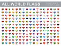 All world flags - vector set of flat heart shape icons Royalty Free Stock Photo