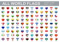 All world flags - vector set of flat heart shape icons. Part 1 of 2 Royalty Free Stock Photo