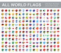 All world flags - vector set of flat round grunge icons. Royalty Free Stock Photo